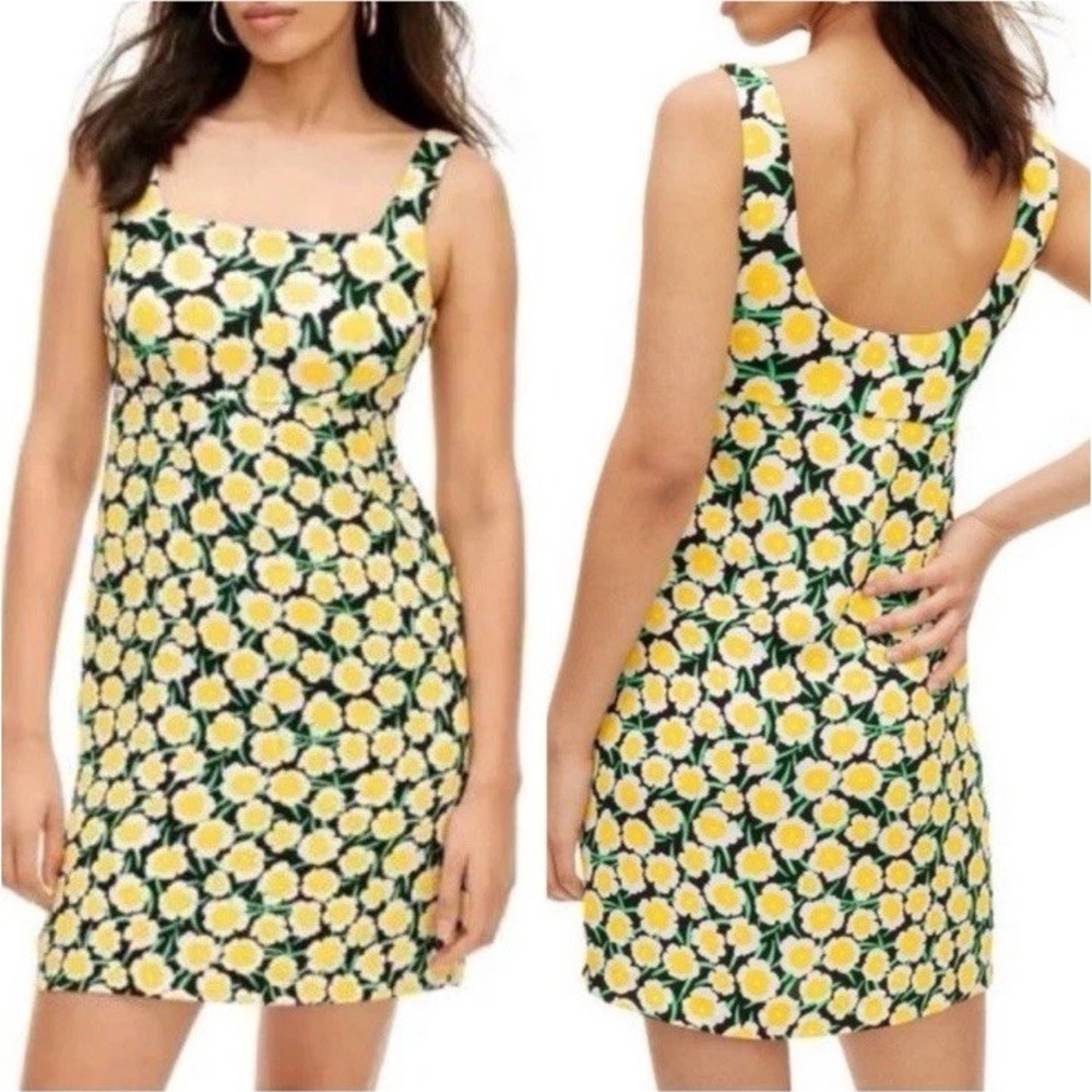 Diane Von Furstenberg x Target Mini Dress 90s Shift Yellow Poppy Floral Size 00